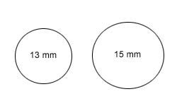 13mm and 15mm circles